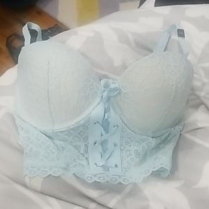Victoria’s Secret Longline Corset Bra 34DD Light Blue NWT